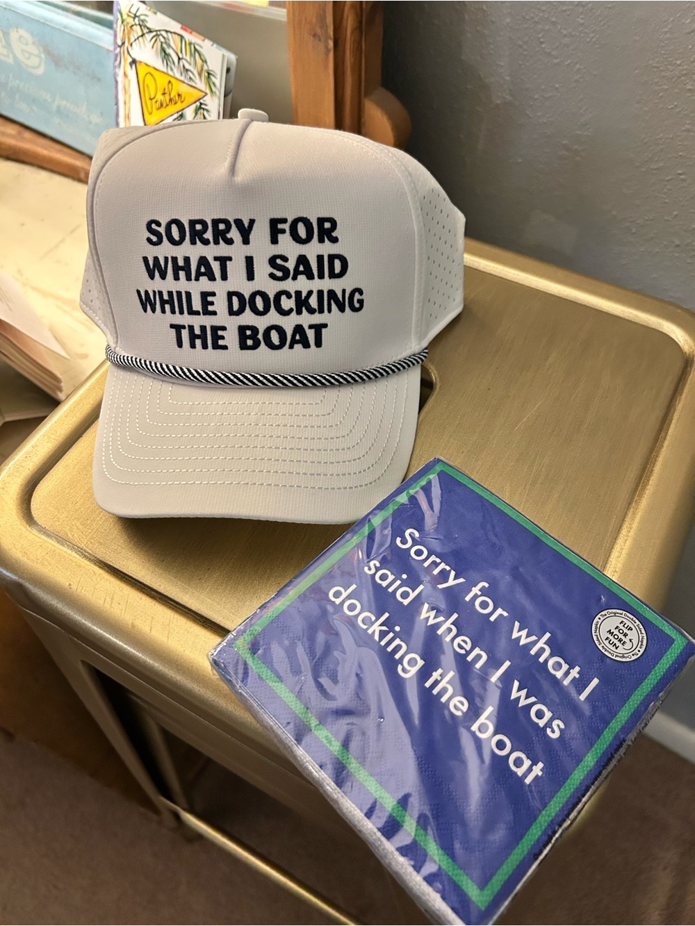 Kenzkustomz “Sorry for What I Said While Docking the Boat” Cap & napkins set